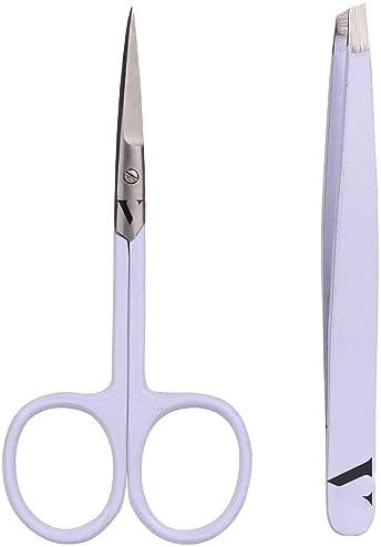 Vivre Stainless Steel Cuticle Scissor with Tweezer - Professional set of Eyelash Scissor and tweezer for Women - Ideal for Fingernails, Eyebrows, Eyelashes, Dry Skin, And Men's Beard - PURPLE