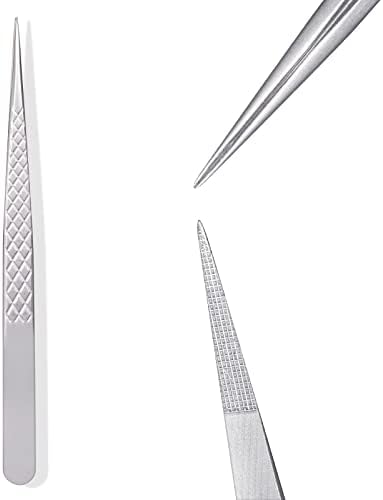Fiber Tip Eyelash Extension Tweezers, Stainless Steel Precision Lash Tweezers Easy to Fan, Professional Silver Eyelashes Extensions Supplie Artist Lashes Kit（Straight）