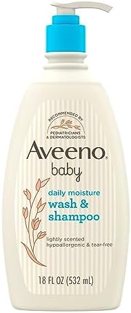 Aveeno Baby Daily Moisture Gentle Body Wash & Shampoo with Oat Extract, 2-in-1 Baby Bath Wash & Hair Shampoo, Tear- & Paraben-Free for Hair & Sensitive Skin, Lightly Scented, 18 fl. oz