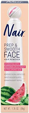NAIR Prep & Smooth Face, Exfoliating Facial Hair Removal for Woman, Depilatory Cream, Smooth Skin Solution for Effective Hair Removal, Hydrating with Hyaluronic Acid for Skincare, 1.76 oz