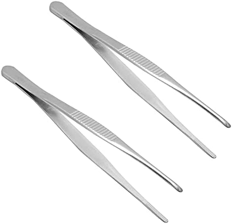 Hegebeck Stainless Steel Tweezers, 140mm 304 Multi Purpose Straight Tweezer, for Facial Ingrown Hairs Splinter Remover, Plants, Daily Beauty Tool with Bent Tip, 2pcs