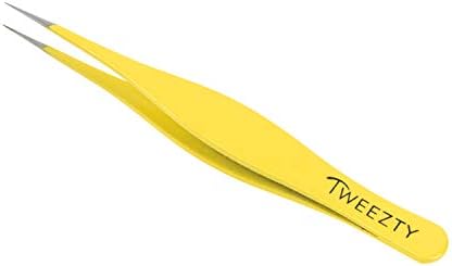 Tweezty Pointed Tweezers - Yellow Ingrown Hair Tweezers - Splinter Remover Needle Nose Tweezers For Eyebrow Shaping and Fine Hair Removal - Professional Grade Precision Tweezers