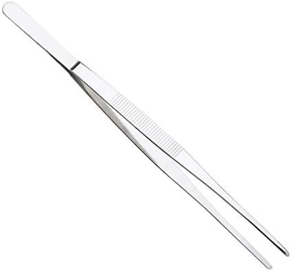 Stainless Steel Tweezers Straight Tip 10 inch, Durable Lightweight Garden Feeding Aquatic Plants Forceps Tongs with Comfortable Ridged Long Handle for Crafting Cooking Aquariums Repairing All-Purpose