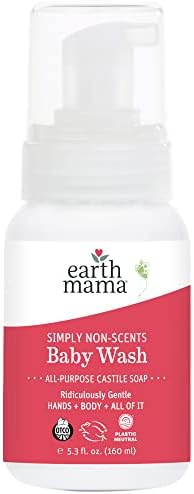 Earth Mama Simply Non-Scents Baby Wash Foaming Hand Soap, Organic All-Purpose Fragrance Free Body Wash for Sensitive Skin, Castile Soap with Coconut Oil, Shea Butter, Calendula, & Aloe, 5.3 fl oz