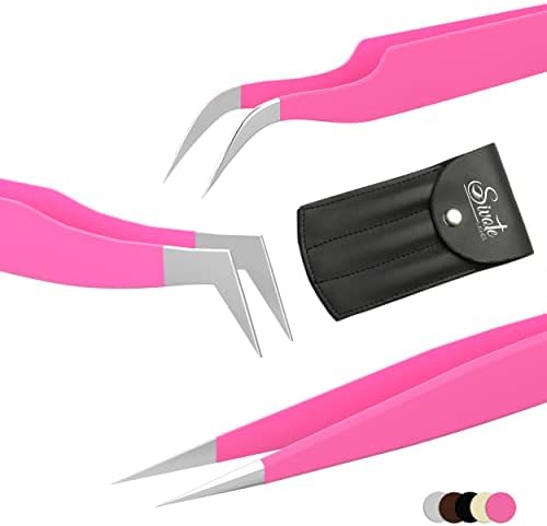 SIVOTE Lash Tweezers for Eyelash Extensions for Volume, Isolation & Classic Lashes, 3 Pack, Pink