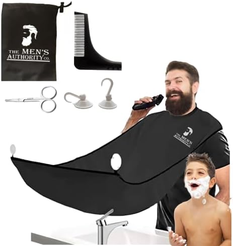 Valentines Day Gifts for him - Beard Hair Catcher for Men Shaving & Trimming - Non-Stick Beard Cape Grooming Cloth Waterproof - Comb Scissor and Travel Bag - Grooming Gifts for Husband Dad – Black