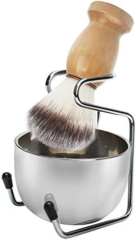Wskderliner 3 in 1 Shaving Brush Set Shaving Bowl and Shaving Stand Shaving Brush Holder Made of Stainless Steel Shaving Set as Gift Set for Men…