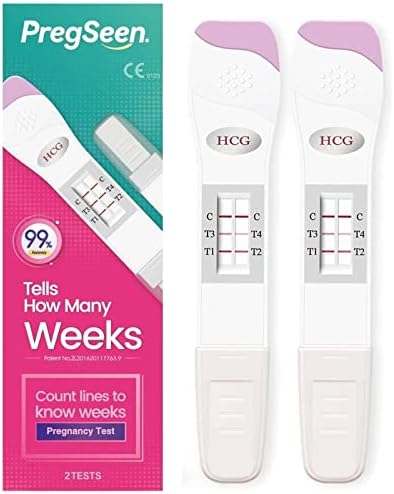 PregSeen Pregnancy Tests (2 Count) - Tell Weeks Pregnant, 25 MIU/ml Early Detection, 99.99% Accurate | T1-T4 Pink & Light Pink