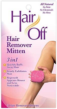 Hair Off Hair Remover Mitten - All-Natural, Painless & Chemical Free - Full Body Hair Removal - Slows & Lessens Regrowth - Exfoliates Skin (3 Mittens Per Box)