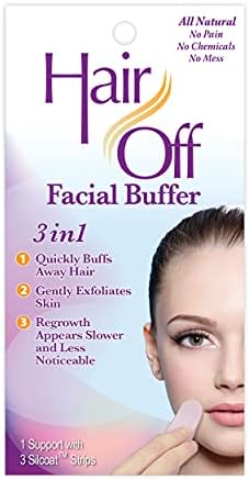Hair Off Facial Buffer - Painless & Chemical Free Facial Hair Remover & Gentle Face Exfoliator - Hair Eraser to Slow Regrowth on Chin, Lip & Cheeks (3 Buffers Per Box, Pack of 1)