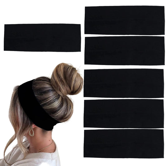 MLMOMVME 6 Pcs Black Headbands for Women Hair Cotton Headband Non-Slip Stretchy Elastic Head Wrap Holder Hair Accessories