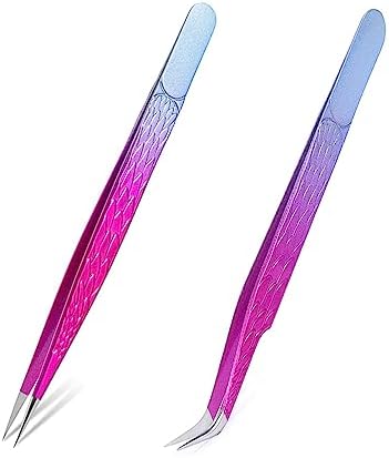 Diamond Grip tweezers Eyelash Extension Tweezers 2PCS Lash Straight & L-Shape For Volume Eyelash Tweezers Isolation Tweezers False Lash Application Hair Remove DIY Tool