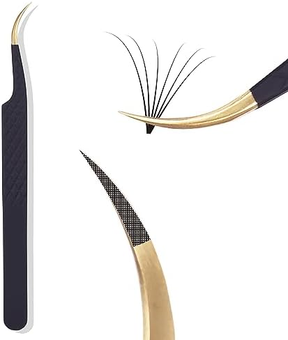 Camillash Fiber Tip Lash Tweezers For Eyelash Extension,Best Volume Professional Tech Tweezers,Artist Boot Isolation Fanning Nano Grip Precision Tools Supplies 90 45 Degree BlackCurved)