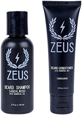 ZEUS Travel Size Beard Wash & Beard Conditioner Set for Men – Soften, Hydrates & Moisturizes - MADE IN USA (Sandalwood)