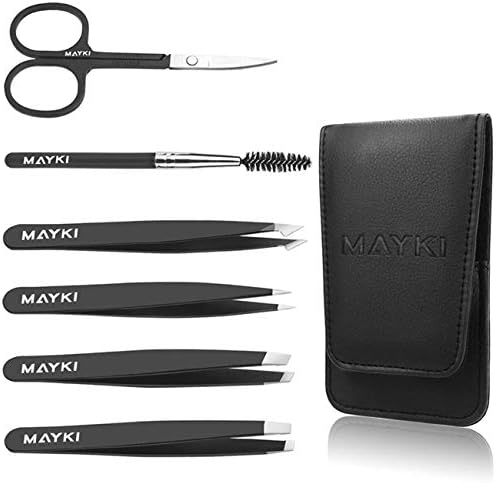 Eyebrow Tweezers Set 6 PCS, Professional Stainless Steel Eyebrow Tweezers Kit for Women/Men, Great Precision Tweezers Set for Eyebrow/Facial Hair Removal/Ingrown Hairs/Splinter/Tick Remover by MAYKI