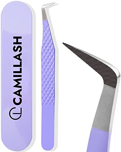 Fiber Tip Lash Tweezers For Eyelash Extension Tweezers Professional Artist Tech Work Kit Tools,Best Volume Eyelash Lashes Extensions Purple Tweezers Precision Supplies(90 Degree Volume)…