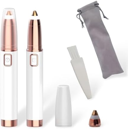 Electric Eyebrow Hair Remover for Women: Effortless Trimming with LED Light, Portable Lipstick-Sized Design, Instant and Painless Epilator, Safe Brow Hair Removal Device + 1 x Replacement (White)