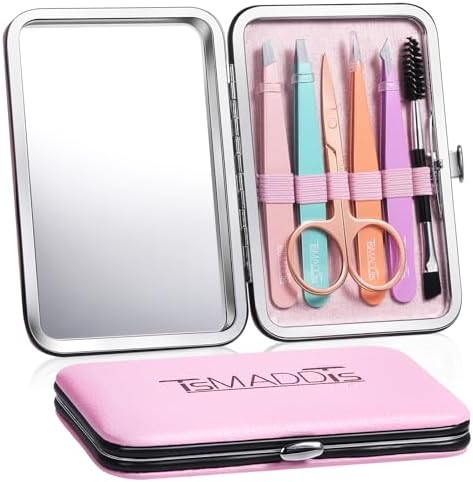 TsMADDTs Tweezers Set for Women & Men - Precision Tweezers Set with Travel Case - Stainless Steel Tweezers for Eyebrows with Scissors, Razor, Mirror