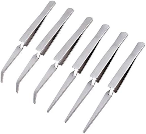 WANDIC Precision Tweezers Set, 6 Pcs 2 Styles Stainless Steel Tweezers Repair Kit for Craft, Jewelry, Electronics, Laboratory Work