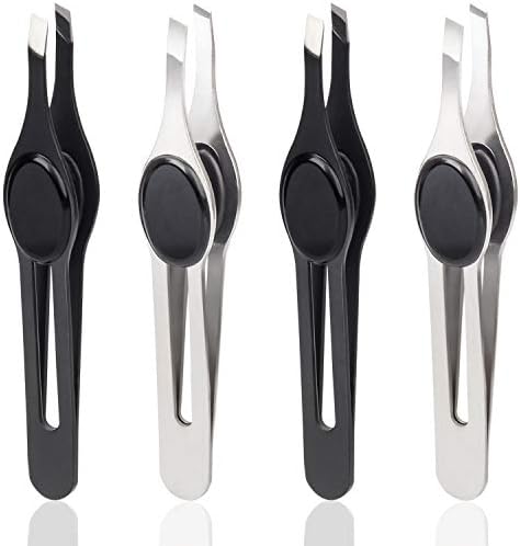 ANCIRS 4 Pack Tip Tweezers for Eyebrow, Non-Slip Grip Tip Tweezers, Professional Stainless Steel Precision Pointed Blackhead Splinter Removal Tool for Women & Girls