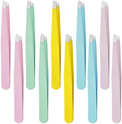 REDANHA Eyebrow Tweezers Set, 10 Pieces Stainless Steel Tweezers Slant Tip Tweezers Facial Hair Eyebrow Precision Tweezers for Women and Men (Macaron color)