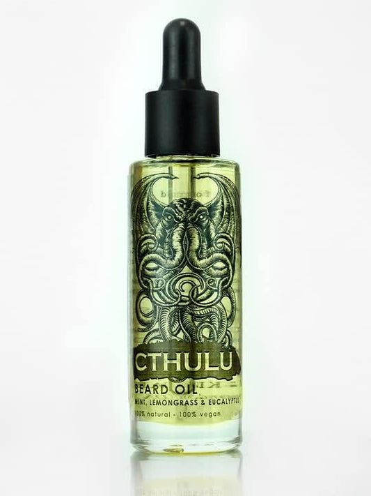 100% Natural Beard Oil - For a Long, Strong & Thick Beard - Fresh Essential Oil Aroma - Raw Botanical Hair Strengthening Oils - 1.2 oz / 35 ml (Cthulhu (Mint, Lemongrass & Eucalyptus))