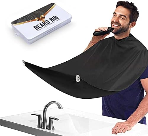 Beard Bib Apron for Men, Valentine's Day Gift Beard Trimming Catcher Bib for Shaving & Hair Clippings, Waterproof Non-Stick Hair Catcher Grooming Cloth with 2 Suction Cups
