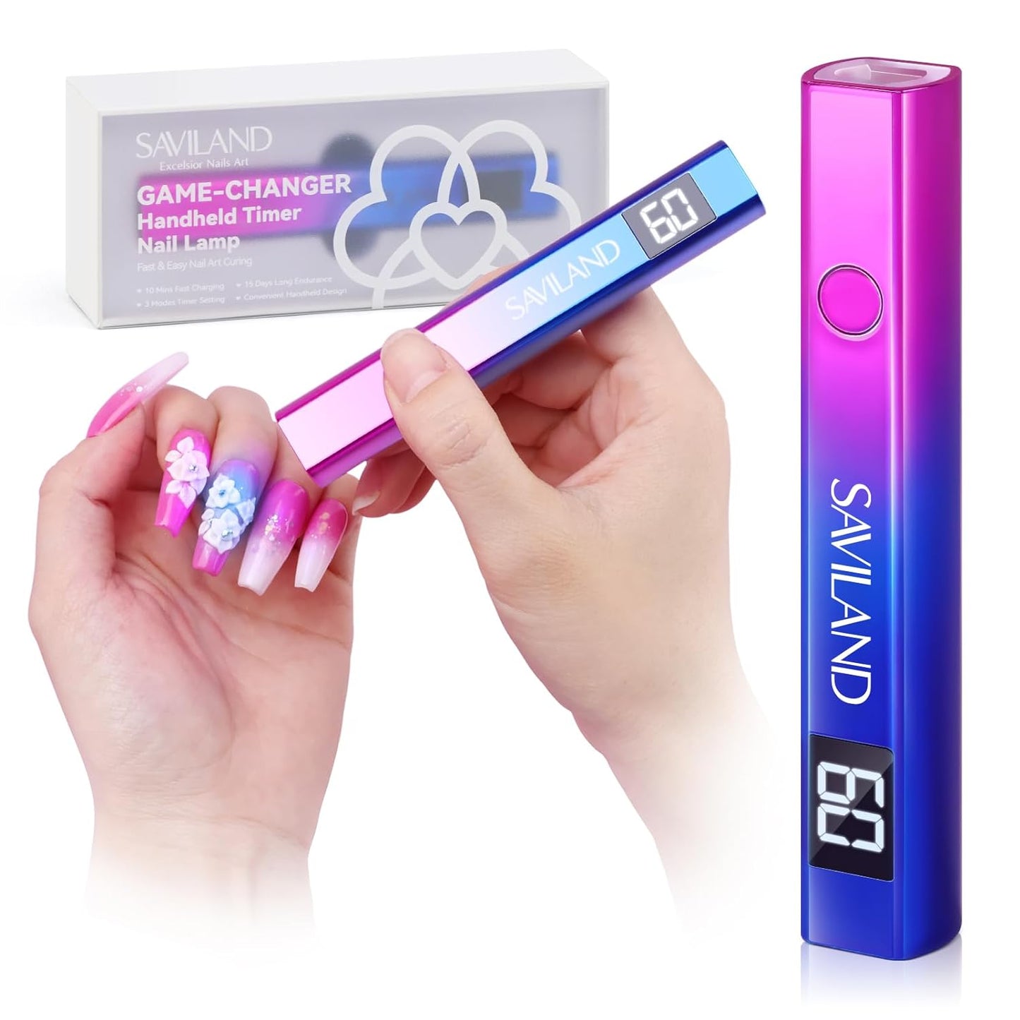 SAVILAND U V Light for Nails Ð Handheld U V Lamp for Gel Nails LED Nail Lamp Portable Mini Nail Dryer for Curing Gel Polish Nail Glue Gel USB Nail Art for Home DIY Manicure (12W)