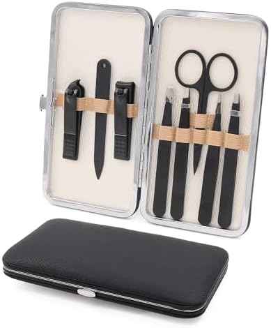 Fangze Tweezers and Fingernail Clippers - 8pcs Tweezers Nail Clippers Set Stainless Steel Manicure Set with Tweezers for Men Women, Tweezers and Fingernail Clippers with Case