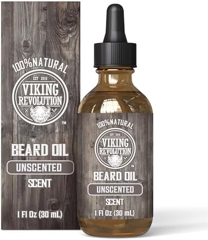 Viking Revolution Beard Oil Conditioner - All Natural Unscented Argan & Jojoba Oils - Softens, Smooths & Strengthens Beard Growth - Grooming Beard and Mustache Maintenance Treatment, 1 Pack