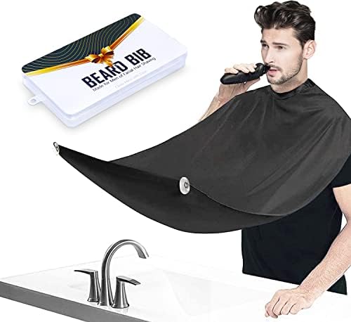 Beard Bib Beard Apron, Beard Hair Catcher for Men Shaving & Trimming Non-Stick Waterproof Beard Cape Grooming Cloth with 3 Suction Cups & A Box Birthday Gifts for Father's Day Men Him Boyfriend