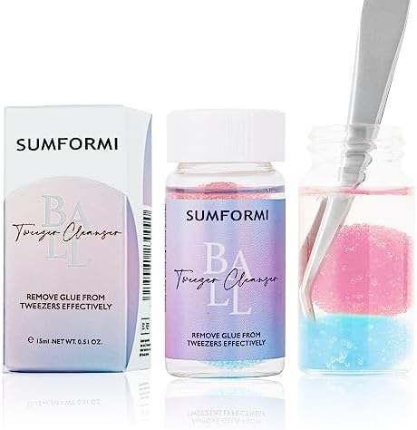 SUMFORMI Eyelash Extension Tweezers Cleaner Lash Tweezers Cleaning Tool for Eyelash Glue Remover Liquid Glue Cleaner Lash Extension Supplies -(2 Spongeballs/bottle)