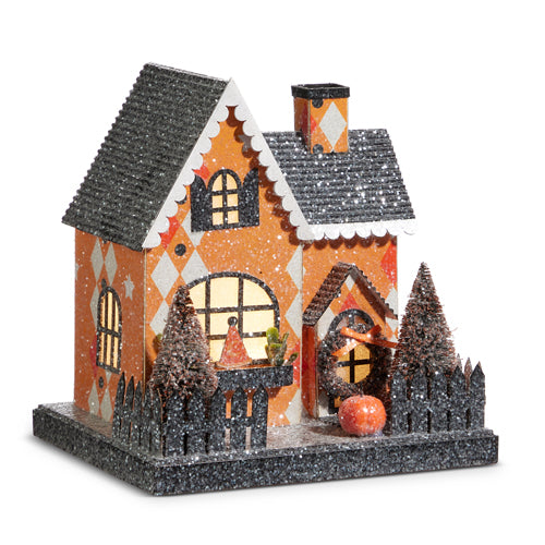 HALLOWEEN LIGHT UP HOUSE Raz Halloween Home Decor SINGLE GABLE ROOF Bonjour Fete - Party Supplies