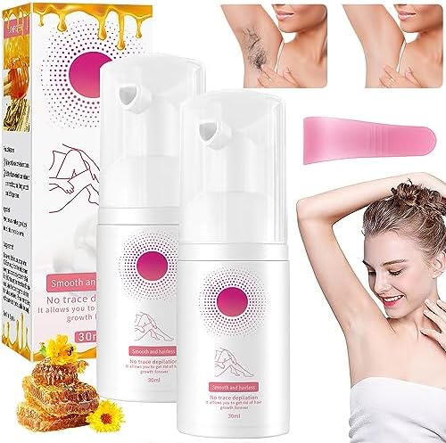 Hair Removal Spray, Beeswax Hair Removal Mousse,Gentle Beeswax Hair Removal Mousse, Body Hair Removal Foam Spray for Women and Men, Fast Hair Removal, Gentle & Skin Friendly（2pcs）