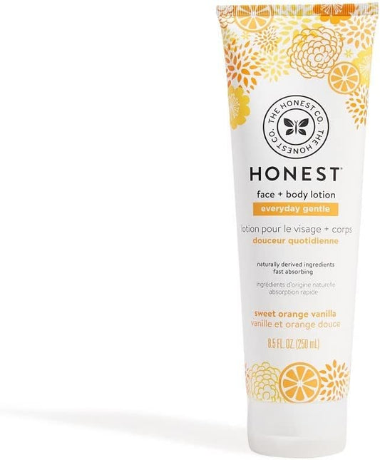 The Honest Company Honest Perfectly Gentle Sweet Orange Vanilla Face and Body Lotion with Naturally Derived Botanicals, Orange Vanilla, 8.5 Fluid Ounce
