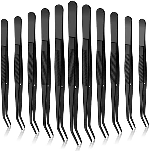 Stainless Steel Tweezers with Curved Serrated Tip Multipurpose Tweezers Sewing Machine Tweezers Forceps Tweezers for Craft (Black,10 Pieces)