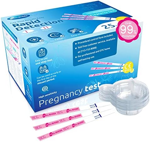 Pregnancy Tests with Cup, 25 Bulk Pregnancy Test Strips for Home Detection, Over 99% Accuracy, Individually Wrapped Fertility Tests, Extra-Wide 5mm HCG Test Kit Comfortable Grip, Pruebas De Embarazo