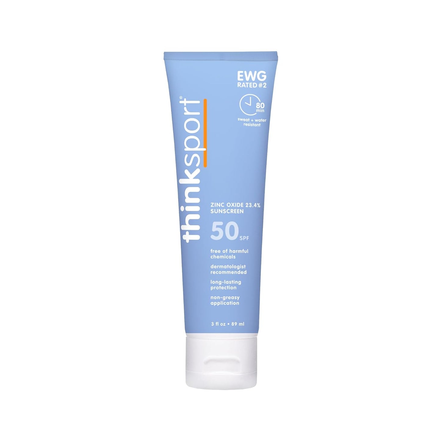 Thinksport SPF 50 Mineral Sunscreen Ð Safe, Natural Sunblock for Sports & Active Use - Water Resistant Sun Cream ÐUVA/UVB Sun Protection Ð Vegan, Reef Friendly Sun Lotion, 3 Fl Oz (Pack of 1)
