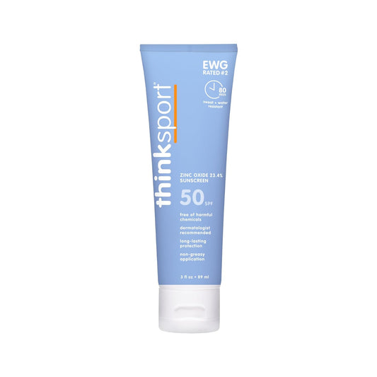 Thinksport SPF 50 Mineral Sunscreen Ð Safe, Natural Sunblock for Sports & Active Use - Water Resistant Sun Cream ÐUVA/UVB Sun Protection Ð Vegan, Reef Friendly Sun Lotion, 3 Fl Oz (Pack of 1)