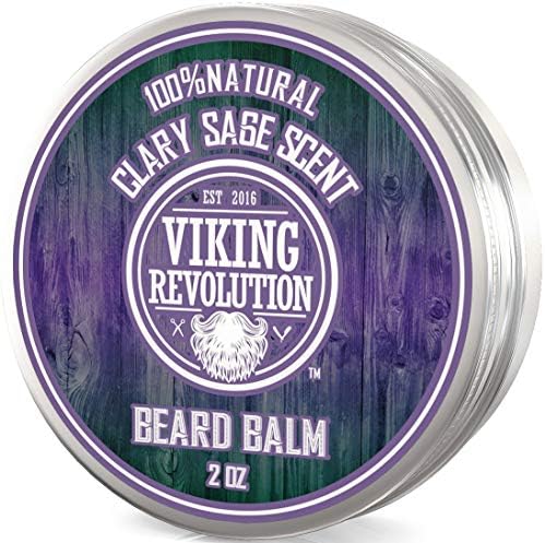 Viking Revolution Beard Balm with Clary Sage Scent and Argan & Jojoba Oils - Styles, Strengthens & Softens Beards & Mustaches - Leave in Conditioner Wax for Men