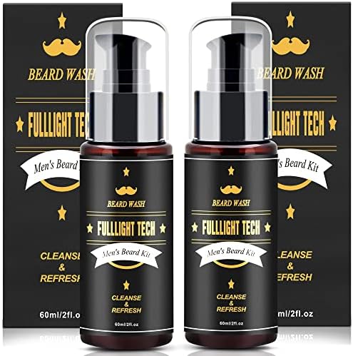 FULLLIGHT TECH 2 Pack Beard Wash/Beard Shampoo w/Argan Oil & Jojoba Oils,Rosemary Extract - Clean & Moisturizing & Nourishing for Mustache & Beard Maintenance Growth-Beard Kit for Men Gift