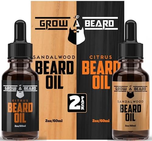 Beard Oil For Men, Beard Growth Oil, Beard Care, Best Beard Oil, All Natural, Sandalwood & Citrus Scent, Mens Gifts (2 Pack Of 2 oz)