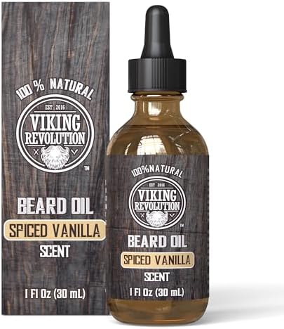 Viking Revolution Beard Oil for Men - All Natural Beard Oil with Argan Oil & Jojoba Oil Beard Conditioner and Softener - Strengthens Beards and Mustaches for Men (1 Pack, Spiced Vanilla)