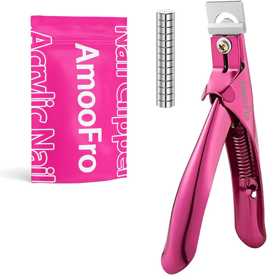 AmooFro Acrylic False Nail Clippers with Magnets Sizer, Tip Cutter for False Nails with Length Measurement, Adjustable Stainless Trimmer, Manicure Tool for Salon Home Art