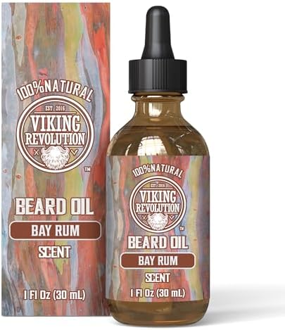 Viking Revolution Beard Oil Conditioner All Natural Bay Rum Scent Argan & Jojoba Oils - Promotes Beard Growth - Softens & Strengthens Beards and Mustaches for Men 1 Pack