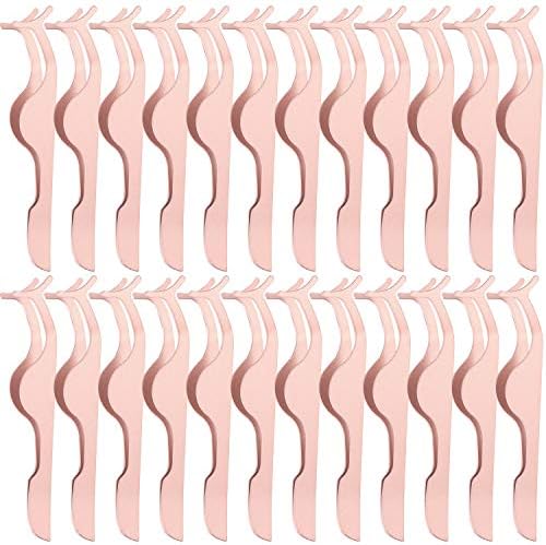 24 Pieces False Eyelashes Applicator Tool Stainless Steel Eyelash Extension Tweezers Remover Clip Tweezers Nipper Eyelash Auxiliary Clip for Women Girls Makeup Application and Removal (Rose Gold)