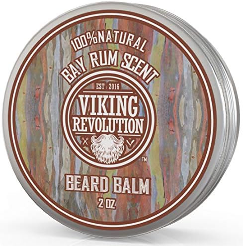 Viking Revolution Beard Balm with Bay Rum Scent and Argan & Jojoba Oils - Styles, Strengthens & Softens Beards & Mustaches - Leave in Conditioner Wax for Men