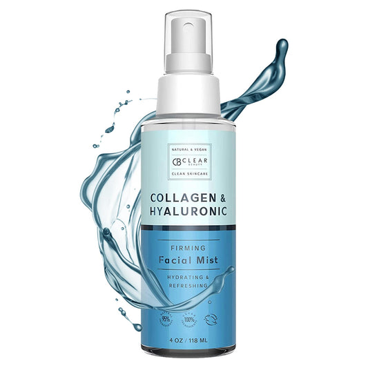 Clear Beauty Hyaluronic Acid & Collagen Face Mist - Moisturizes & Hydrates Skin & Calms Redness, Balancing & Toning Facial Mist Spray - Cruelty Free Korean Skin Care for All Skin Types - 4 OZ