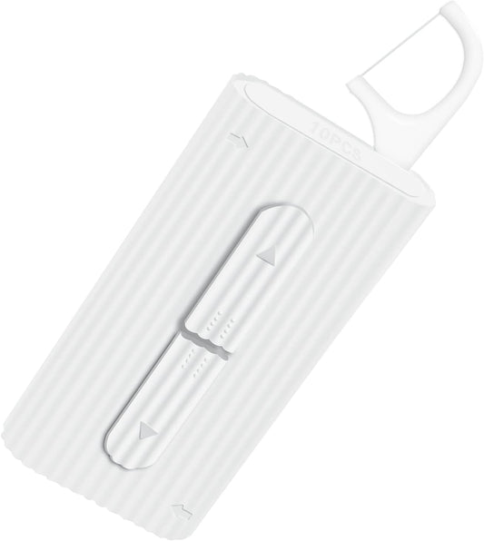 White Dental Floss Portable Case, Storage 10 Picks Adult Floss in Box. The Best Tool for Cleaning Teeth and Oral Care. Portable Travel Floss is Perfect for Dinners,Dating,Travel,Hotels.(White)