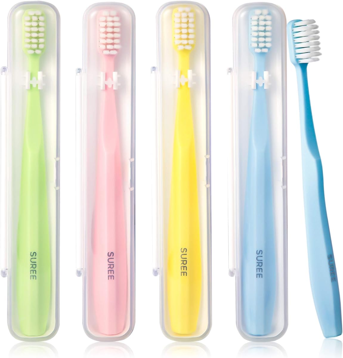 SUREE Extra Soft Toothbrush for Sensitive Teeth, Upgraded 10000 Bristles Nano Toothbrush, Ultra Soft Toothbrushes for Adults & Elders, Portable Manual Toothbrush with Individual Travel Case (4 Pack)
